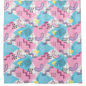 80's Memphis Active Pink Light Blue シャワーカーテン (正面)