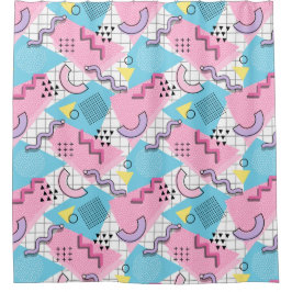 80's Memphis Active Pink Light Blue シャワーカーテン
