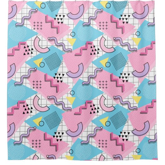 80's Memphis Active Pink Light Blue シャワーカーテン (正面)