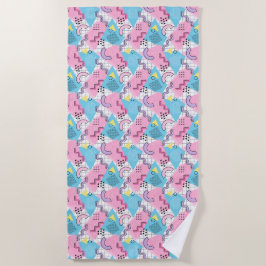 80's Memphis Active Pink Light Blue ビーチタオル