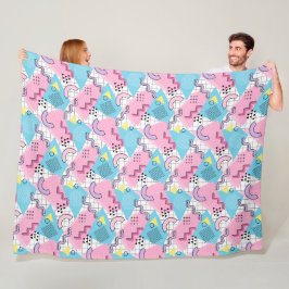 80's Memphis Active Pink Light Blue フリースブランケット