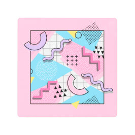 80's Memphis Active Pink Light Blue メタルプリント