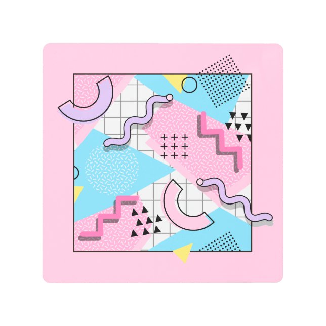 80's Memphis Active Pink Light Blue メタルプリント (正面)