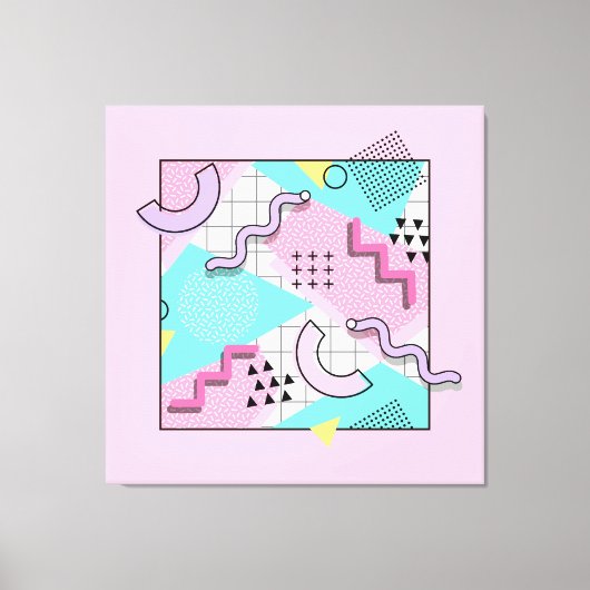 80's Memphis Active Pink Light Turquoise キャンバスプリント (正面)