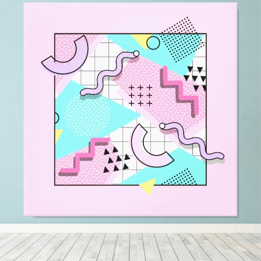 80's Memphis Active Pink Light Turquoise キャンバスプリント (インサイチュ (ウッドフロア))