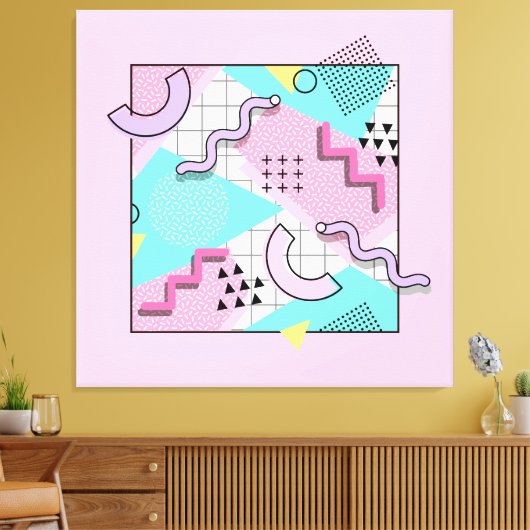 80's Memphis Active Pink Light Turquoise キャンバスプリント (インサイチュ (リビング))