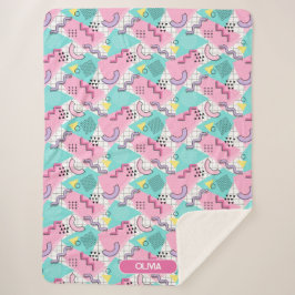 80's Memphis Active Pink Light Turquoise シェルパブランケット