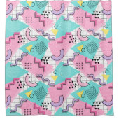 80's Memphis Active Pink Light Turquoise シャワーカーテン (正面)