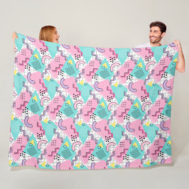 80's Memphis Active Pink Light Turquoise フリースブランケット