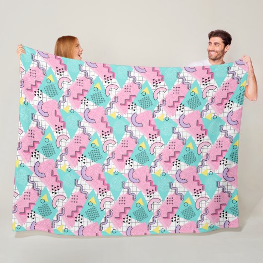 80's Memphis Active Pink Light Turquoise フリースブランケット (インサイチュ)