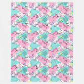 80's Memphis Active Pink Light Turquoise フリースブランケット (正面)