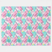 80's Memphis Active Pink Light Turquoise フリースブランケット (正面(横))