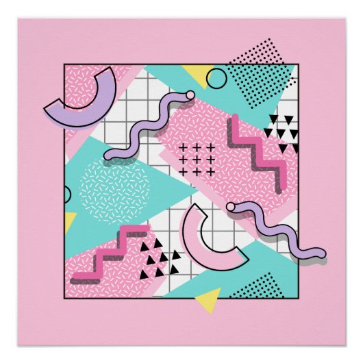 80's Memphis Active Pink Light Turquoise ポスター (正面)