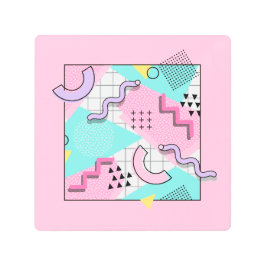 80's Memphis Active Pink Light Turquoise メタルプリント