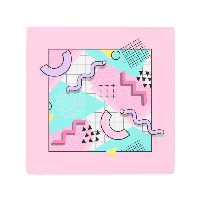 80's Memphis Active Pink Light Turquoise メタルプリント (正面)