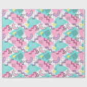 80's Memphis Active Pink Light Turquoise ラッピングペーパー (フラット)