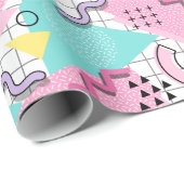 80's Memphis Active Pink Light Turquoise ラッピングペーパー (ロールコーナー)