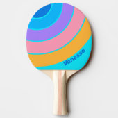 80s Neon Ocean Sky Circle Stripe with Name 卓球ラケット (裏面)