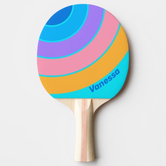 80s Neon Ocean Sky Circle Stripe with Name 卓球ラケット (正面)