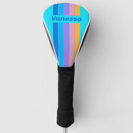 80s Neon Ocean Sky Pin Striped with Name ゴルフヘッドカバー