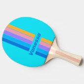 80s Neon Ocean Sky Pin Striped with Name 卓球ラケット (横)