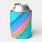80s Neon Ocean Sky Stripes with Name 缶クーラー (缶正面)