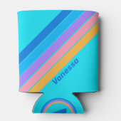 80s Neon Ocean Sky Stripes with Name 缶クーラー (裏面)