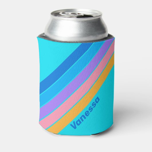 80s Neon Ocean Sky Stripes with Name 缶クーラー (缶裏面)