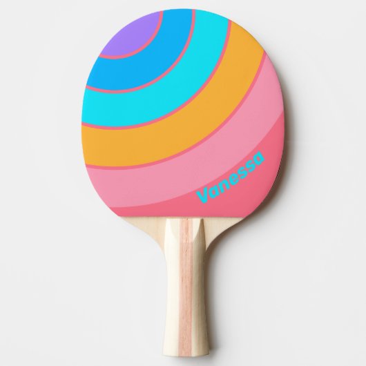 80s Neon Sunrise Circle Stripe with Name 卓球ラケット (正面)