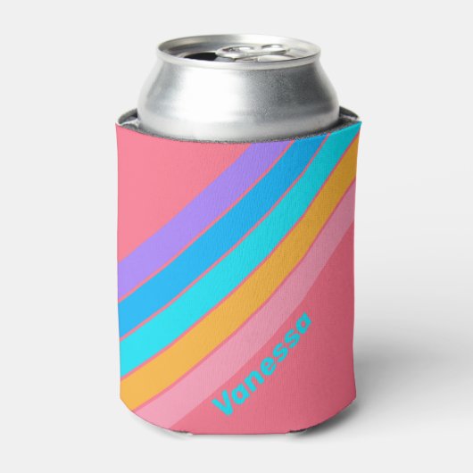 80s Neon Sunrise Stripes with Name 缶クーラー (缶正面)
