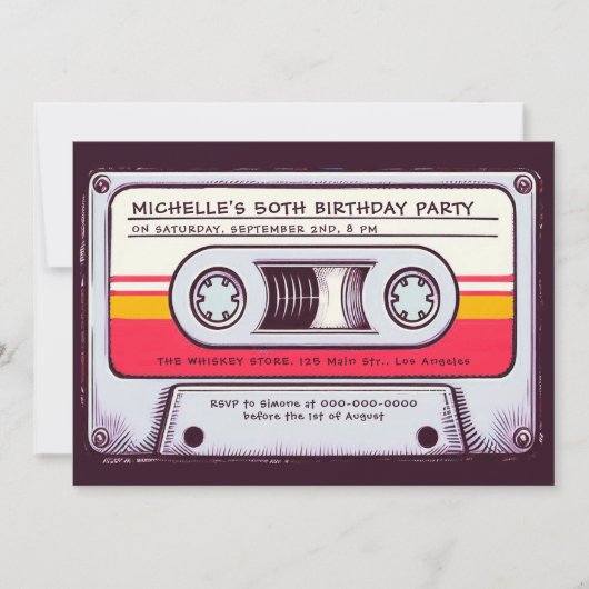 80s Nostalgiaカセットテープミックスおもしろい50誕生日 招待状 (正面)
