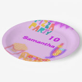 80s Pizza Party Paper Plates - Neon Arcade ペーパープレート (アングル)