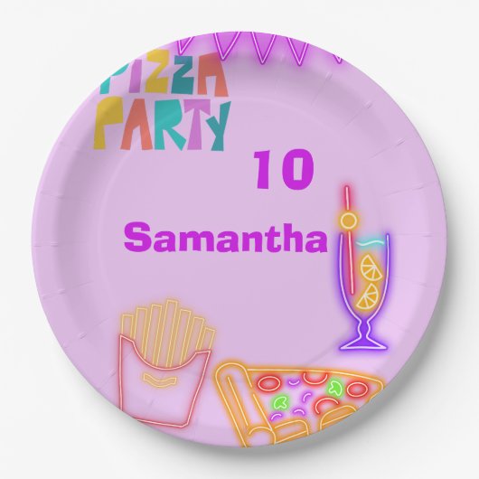 80s Pizza Party Paper Plates - Neon Arcade ペーパープレート (正面)