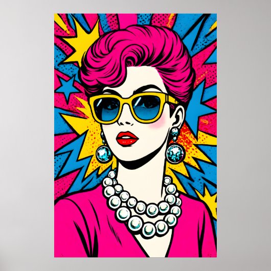  80's Retro Glam Pop Art Woman with Sunglasses ポスター (正面)