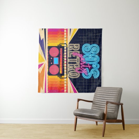 80s, retro music party. Old style poster. Disco fl タペストリー (インサイチュ(横))