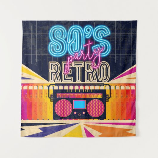 80s, retro music party. Old style poster. Disco fl タペストリー (正面)