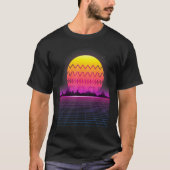 80s Retro Sunset Synthesizer Synthwave Waveform Tシャツ (正面)