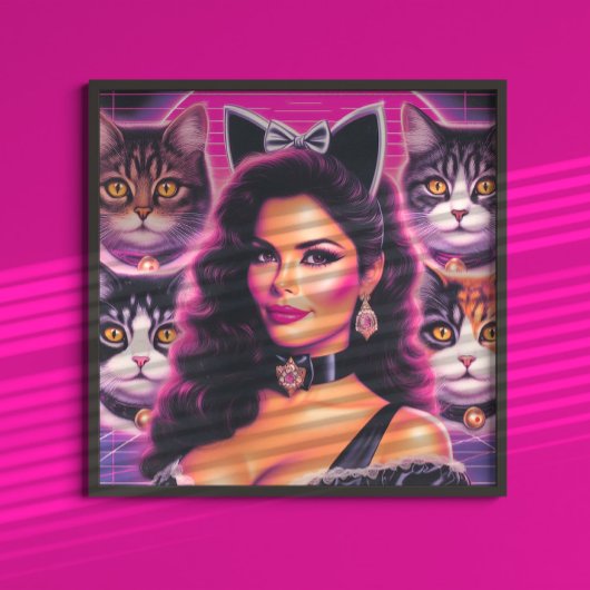 80s Retrowave Cat Woman ポスター