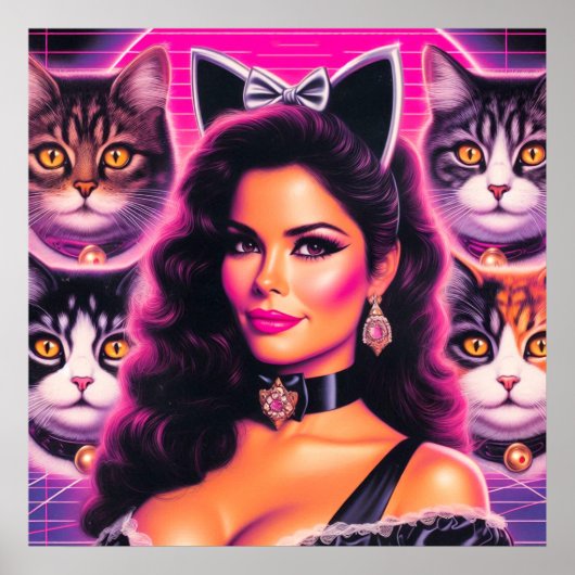80s Retrowave Cat Woman ポスター (正面)