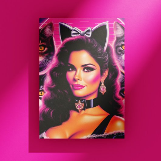 80s Retrowave Cat Woman ポストカード