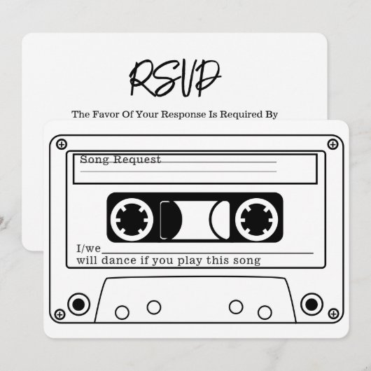 80s Style Retro Music Tape Wedding RSVP 招待状 (正面/裏面)
