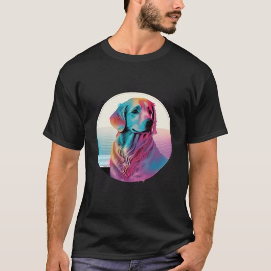80s Synthwave Golden Retriever with a Retro Aesthe Tシャツ (正面)