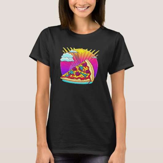 80s Synthwave Pizza with a Retro Aesthetic Tシャツ (正面)