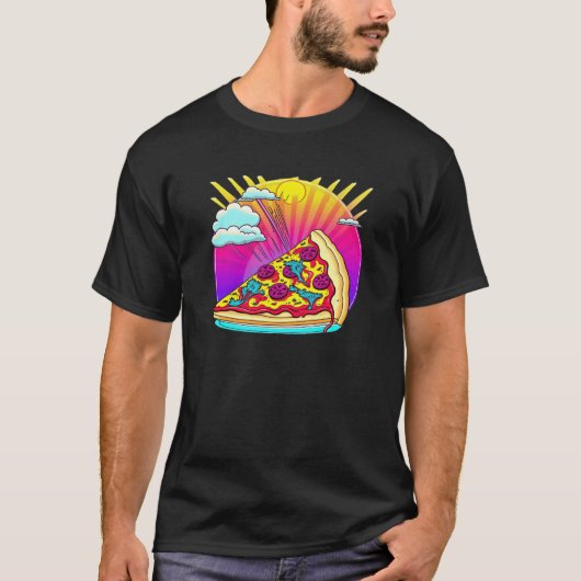 80s Synthwave Pizza with a Retro Aesthetic Tシャツ (正面)