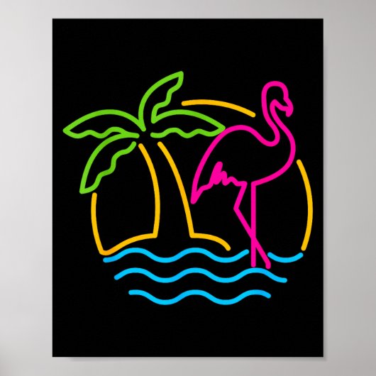 80s Vintage Miami Retro Neon Nk Flamingo  ポスター (正面)