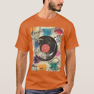 80s Vinylurntable Music Player Retro DJ Musicia gi Tシャツ