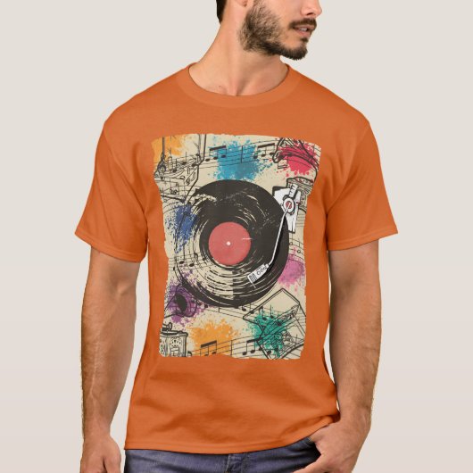 80s Vinylurntable Music Player Retro DJ Musicia gi Tシャツ (正面)