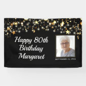 80thまたは任意の誕生日フォト金ゴールドあなたの色を星 横断幕 (横)