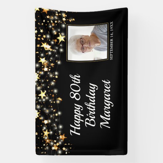 80thまたは任意の誕生日フォト金ゴールドあなたの色を星 横断幕 (縦)