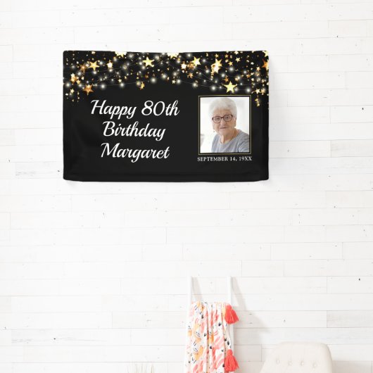 80thまたは任意の誕生日フォト金ゴールドあなたの色を星 横断幕 (インサイチュ)